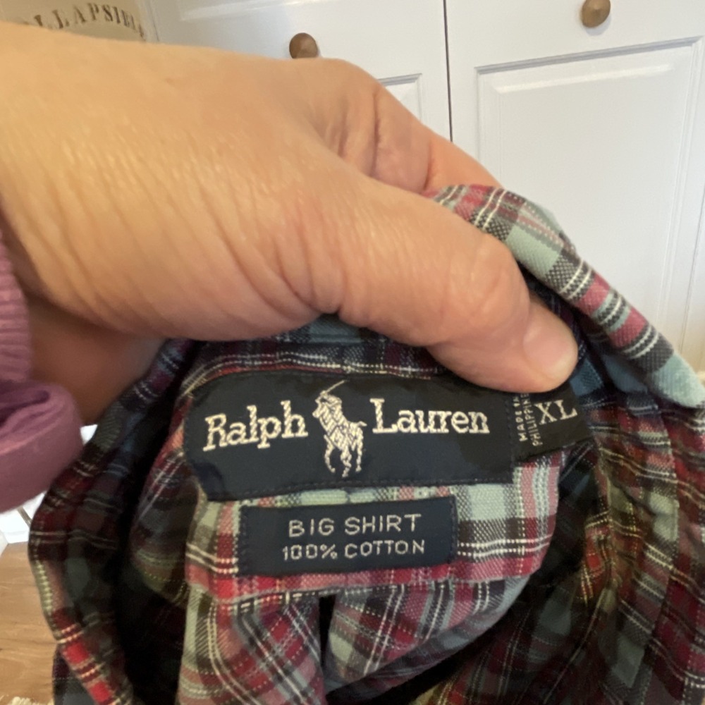 Men's Ralph Lauren Plaid Cotton Button Down Long Sleeve Shirt Sz XL Gray Red Blk - Picture 8 of 9